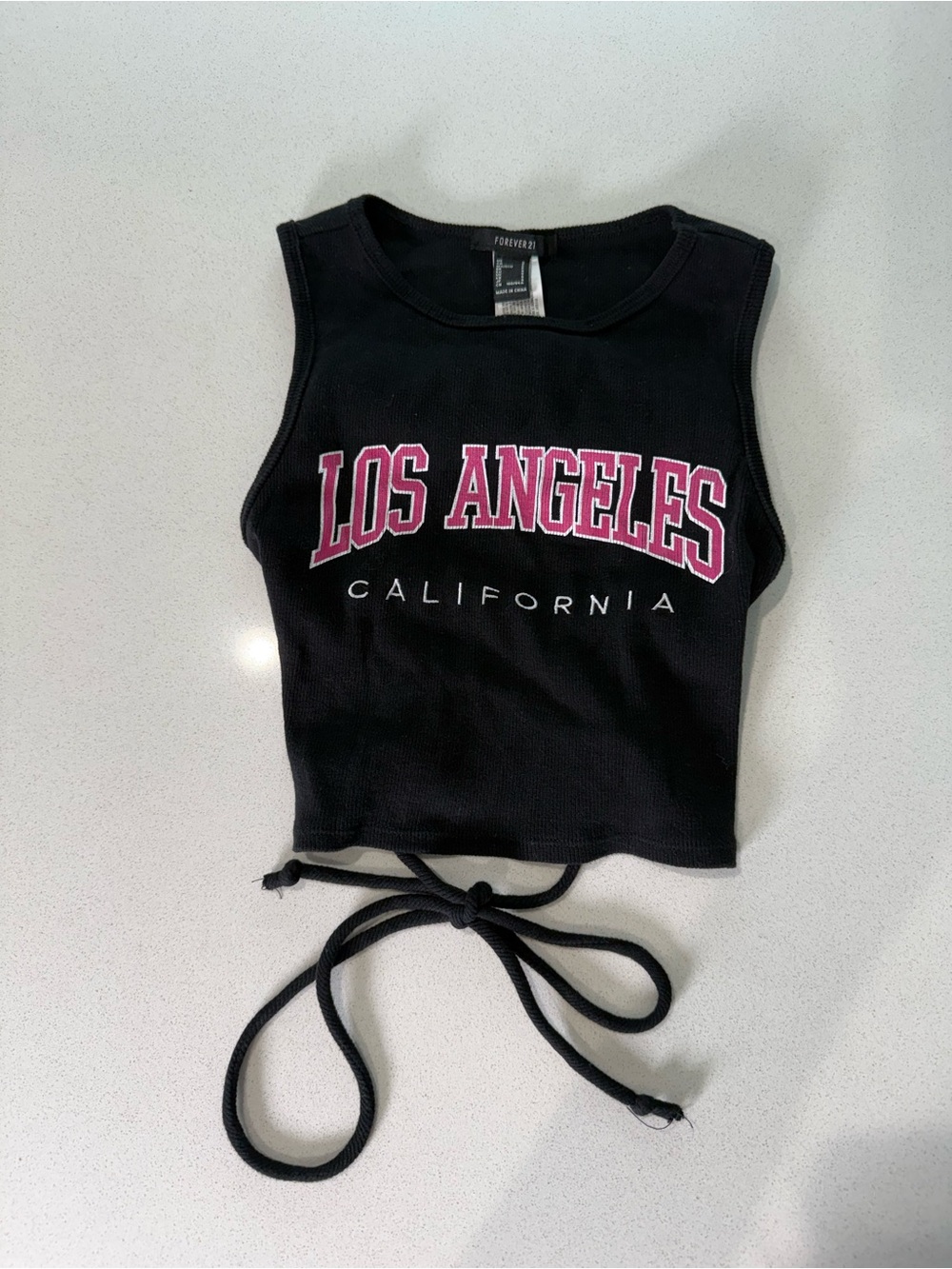 Forever 21 Black Crop Tank with Pink Los Angeles Lettering
